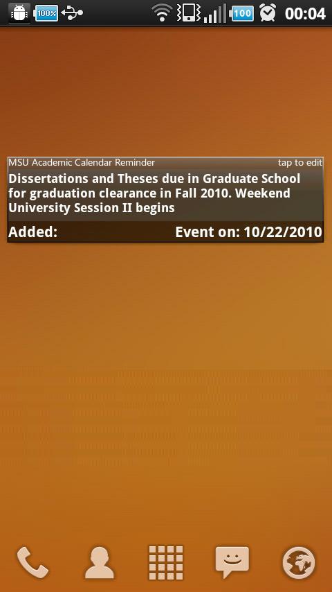 MSU Academic Calendar Android Reference