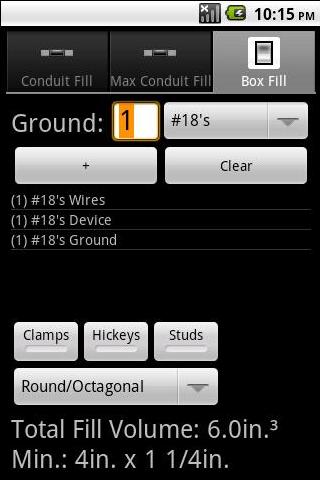 Box/Conduit Fill Pro Android Reference