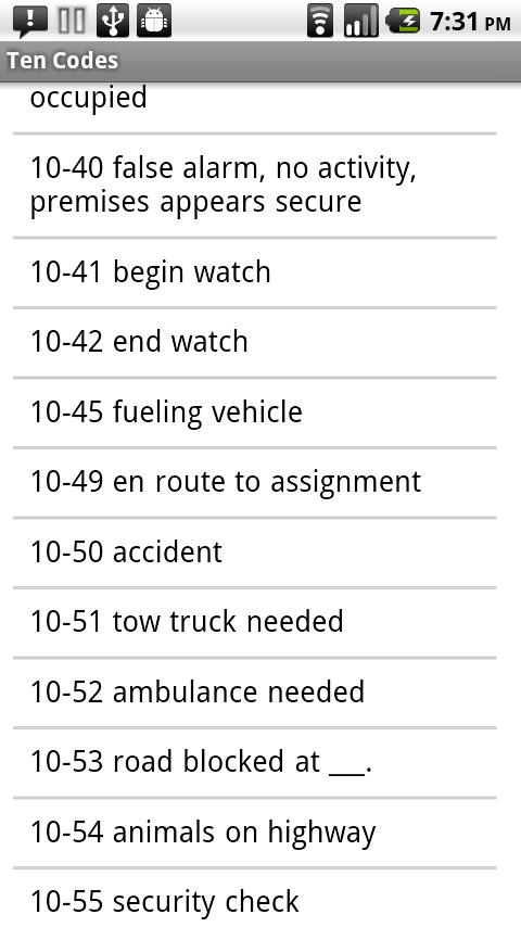 Ten Codes Android Reference