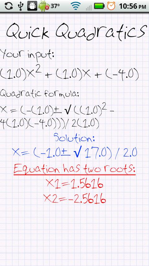 Quick Quadratic Equation Android Reference