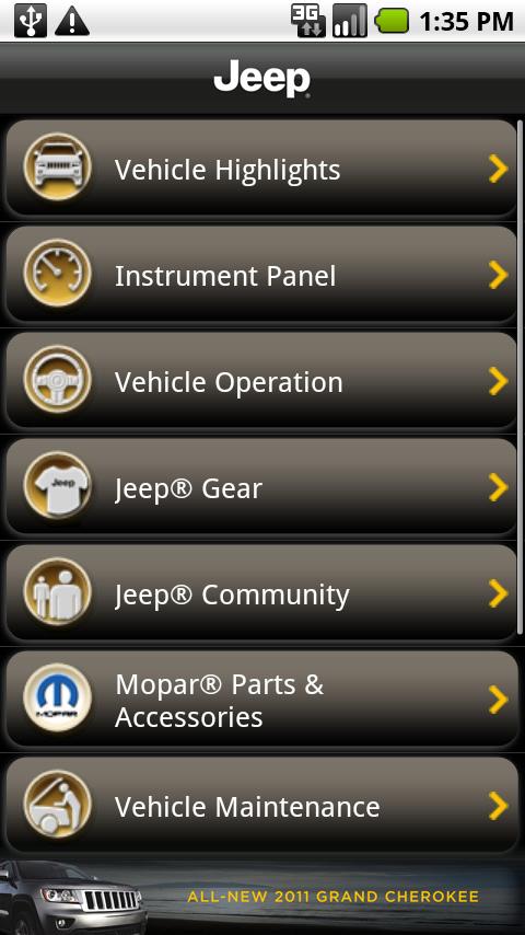 Jeep Grand Cherokee Veh. Info Android Reference