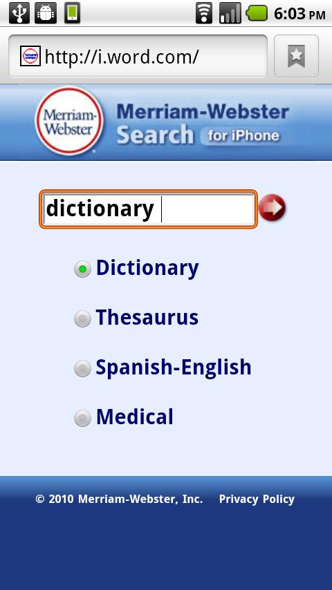 Web Dictionaries Android Reference