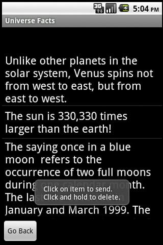 Universe facts Android Reference