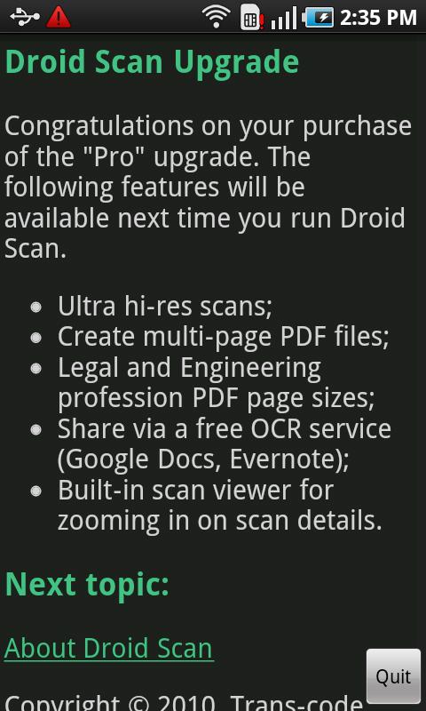 Droid Scan Upgrade
