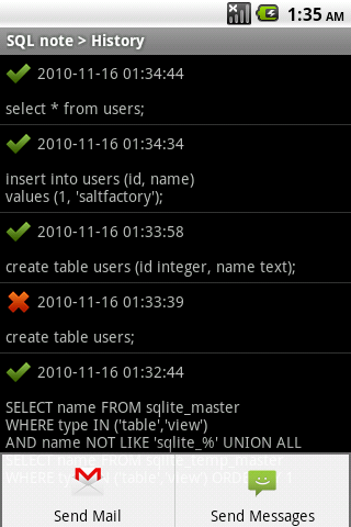 SQL note Android Productivity