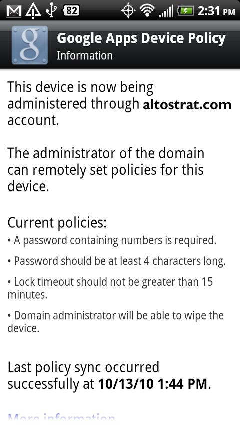 Google Apps Device Policy