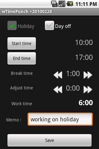 wTimePunch Demo Android Productivity
