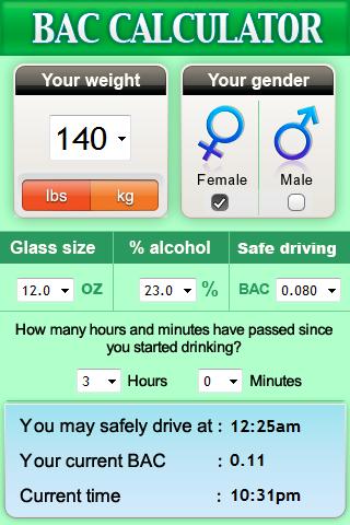 Blood Alcohol Calculator BAC