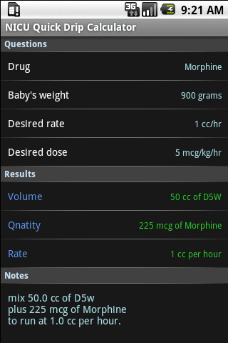 NICU Quick Drip Calculator Android Health