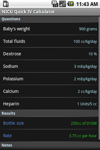 NICU Quick IV Calculator Android Health