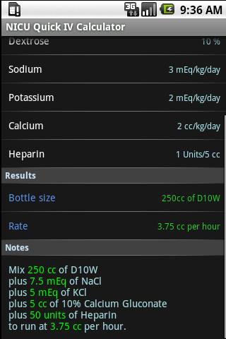 NICU Quick IV Calculator Android Health
