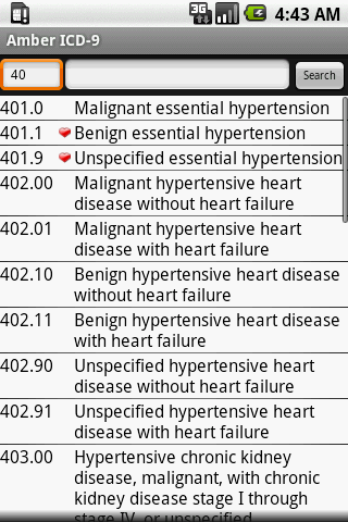 Amber ICD-9 Android Health