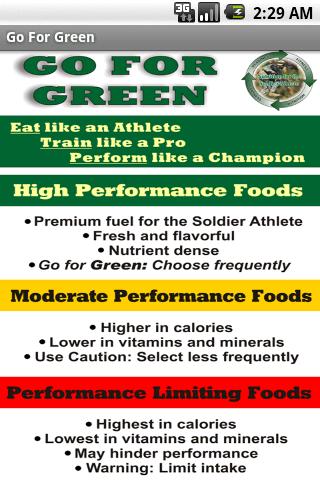 Go For Green-US Army Nutrition Android Health