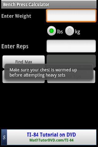 Max Bench Press Calculator Android Health & Fitness