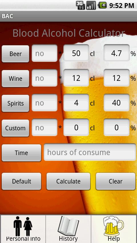 Blood Alcohol Calculator Android Health & Fitness