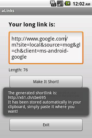 aLink – link shortener Android Social