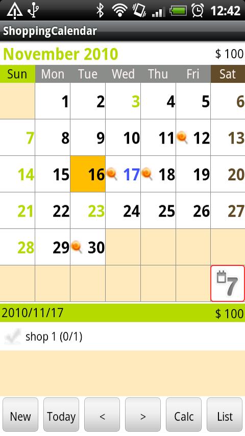 ShoppingCalendar Android Shopping