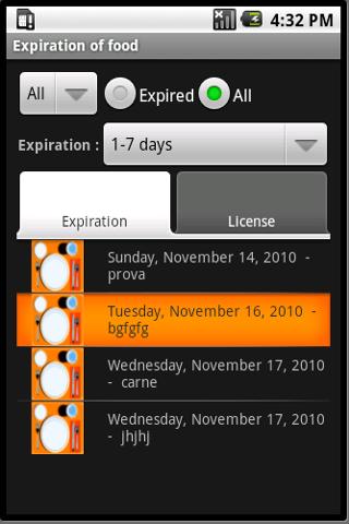 Expiration of foods Android Shopping