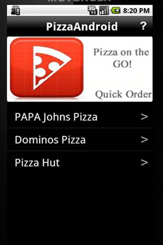 Pizza Android Pro Quick LInk Android Shopping
