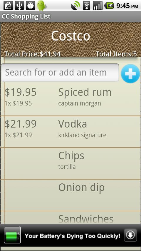 CC Shopping List Android Shopping