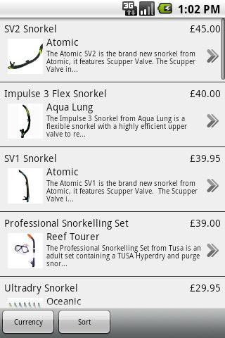 Simply Snorkel Android Shopping