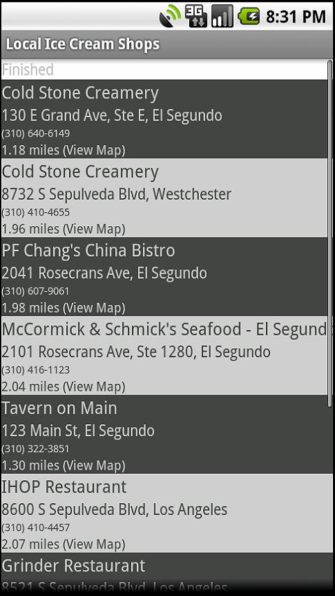 Local Ice Cream Shops Android Shopping