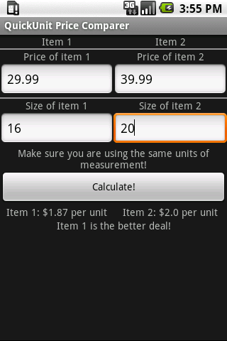 QuickUnit Price Comparer Android Shopping