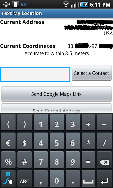 Text My Location Android Communication