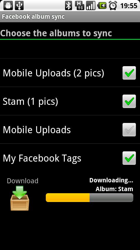 Facebook album sync Android Communication