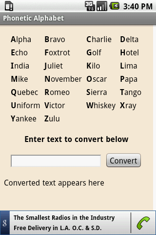 Phonetic Alphabet Android Communication