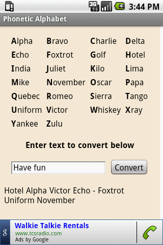 Phonetic Alphabet Android Communication