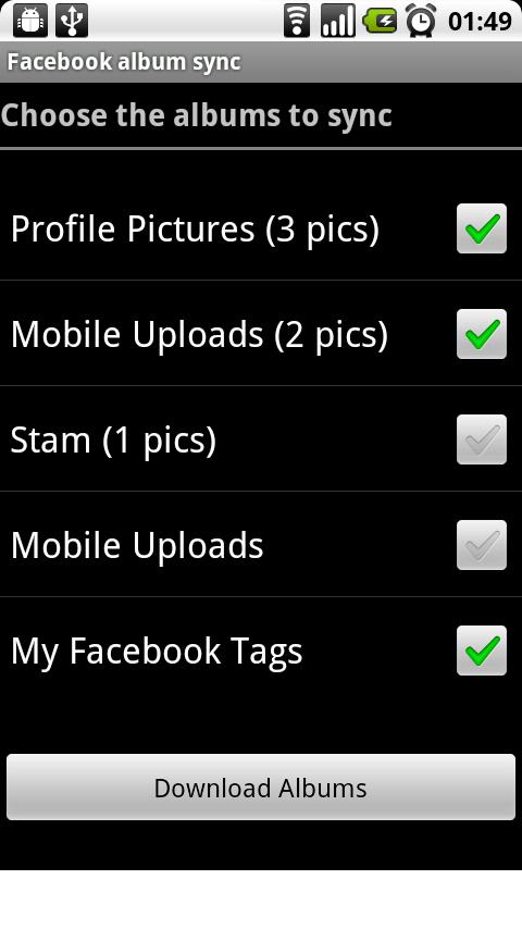 Facebook album sync – Lite Android Communication