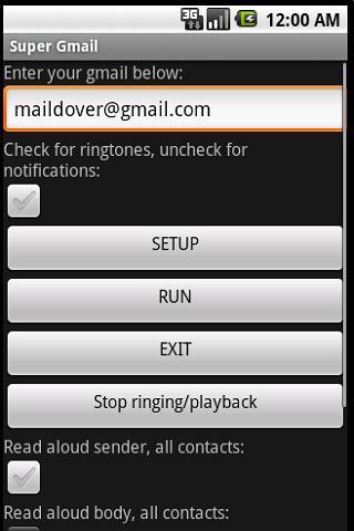 Ring for new gmail, read aloud Android Communication