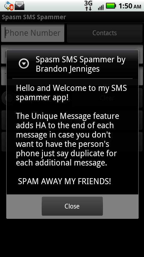 Spasm SMS Spammer Android Communication