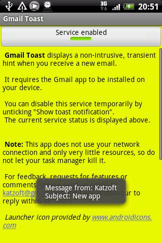 Gmail Toast Popup Lite