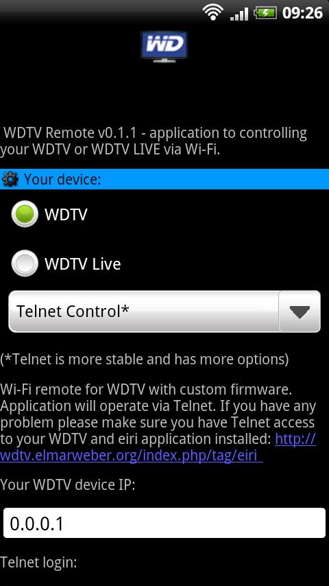 WDTV Wi-Fi Remote Lite Android Communication
