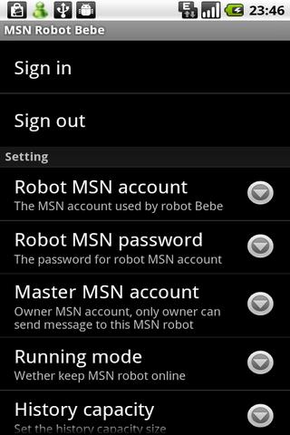 MSN Robot Bebe Android Communication