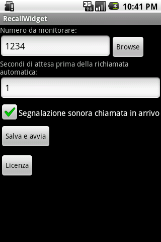 AutoRecallWidget Lite Android Communication