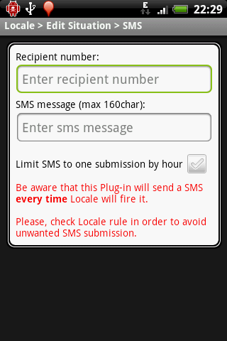 Locale SMS Plug-in (cupcake) Android Communication