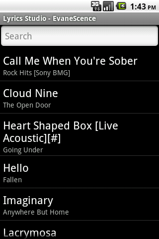 EvaneScence Lyrics Studio Android Entertainment