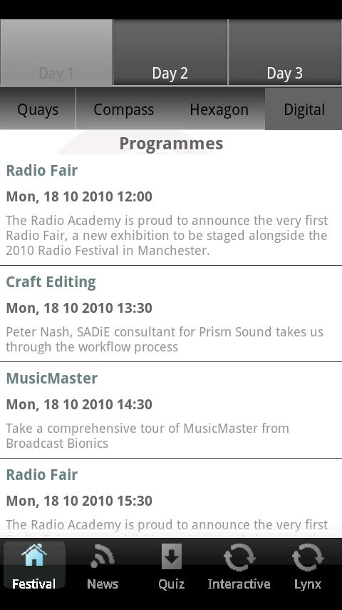 Radio Festival 2010 Android Entertainment