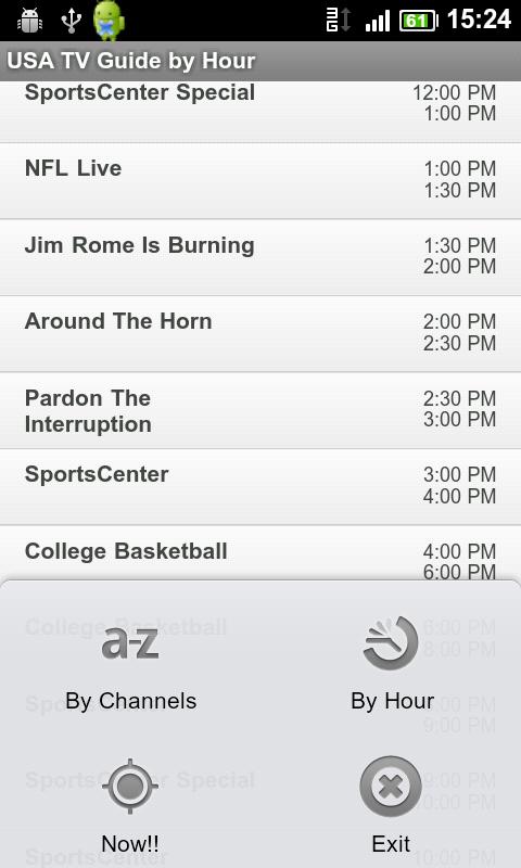 TV Guide USA by Channel/Hour Android Entertainment