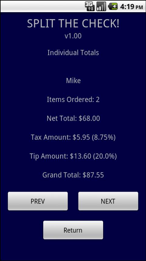 Split The Check! Android Finance