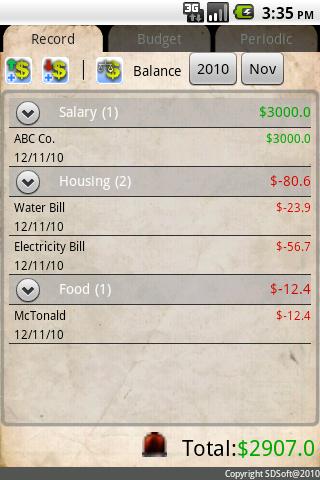 Personal Financial Record Android Finance