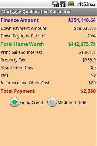 Mortgage Qual. Calculator Android Finance