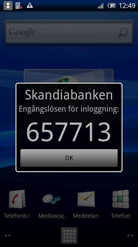 Skandiabanken SMS-popup Android Finance