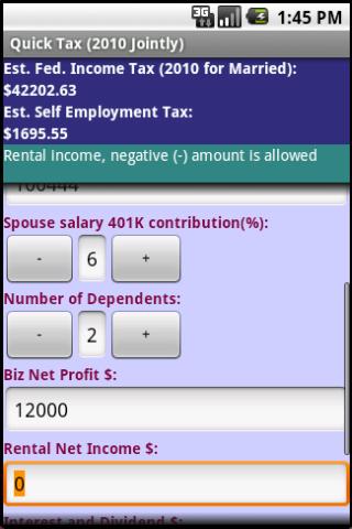 Quick Tax (2010 Jointly) Android Finance