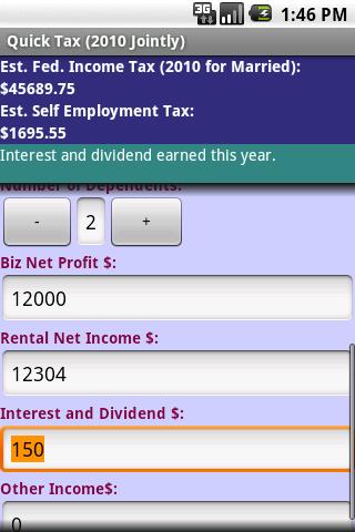Quick Tax (2010 Jointly) Android Finance