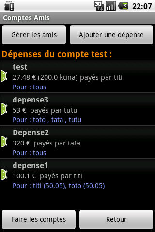 Comptes Amis Cupcake version Android Finance