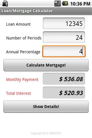 Loan and Mortgage Calculator Android Finance
